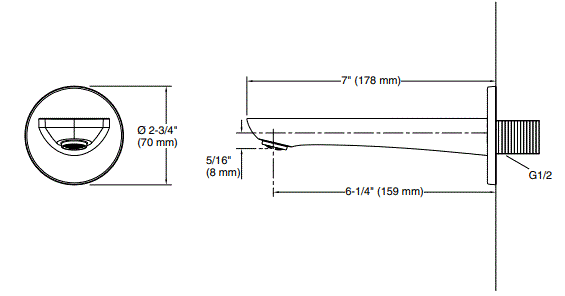 ALEO-PLAIN BATH SPOUT W/O DIVERTER - KOHLER PREMIUM - ( FRENCH GOLD - PREMIUM - 0x15 mm - 0.5inchX0.5inch )