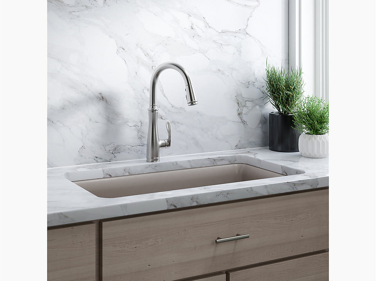 CAIRN NEOROC QUARTZ UNDERMNT SINGLE BASIN SINK W/RACK - KOHLER LUXURY - ( MATTE TAUPE - LUXURY - 851x465 mm - 34inchX18.6inch )