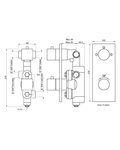 CONC.THERMO SET 2IN 2OUT+1FREE W/SHUTOFF - ARTIZE FAUCET - ( CHROME - THERMATIK-S - 0x20 mm - 0inchX0.75inch )