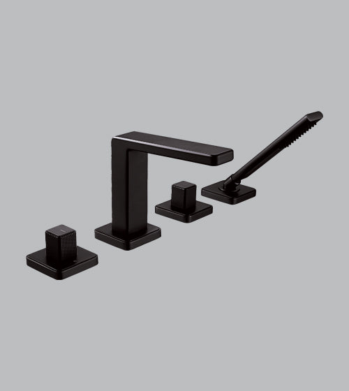 FOUR HOLE BATHTUB MIXER WITH HAND SHOWER - AQUANT - ( MATT BLACK - - 0x15 mm - 0inchX0.5inch )