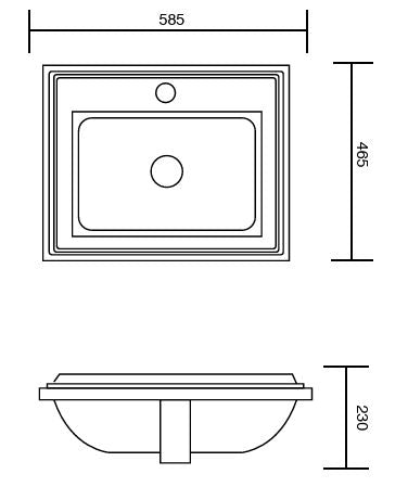 SEMI COUNTER WASH BASIN WITH TAP HOLE - AQUANT - ( WHITE - - 585x465x230 mm - 23.4inchX18.6inchX9.2inch )