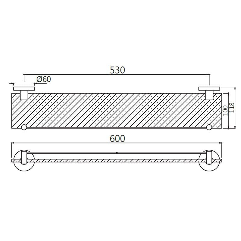 GLASS SHELF - JAQUAR FAUCETS - ( BLACK CHROME - CONTINENTAL ACC. - 0x600 mm - 0inchX24inch )