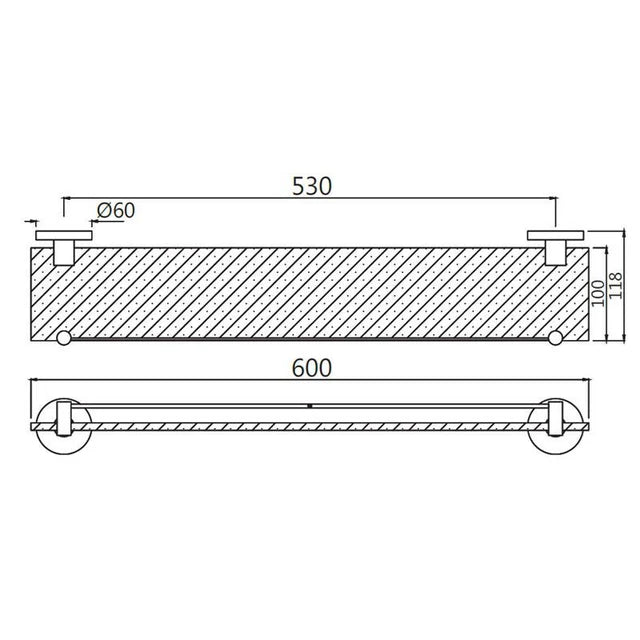 GLASS SHELF 600MM LONG - JAQUAR FAUCETS - ( BLACK MATT - CONTINENTAL ACC. - 0x600 mm - 0inchX24inch )