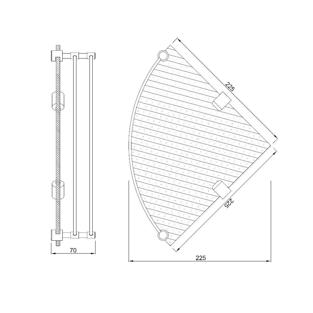 CORNER GLASS SHELF - JAQUAR FAUCETS -  ( CHROME - CONTINENTAL ACC. - 225x225 mm - 9inchX9inch )