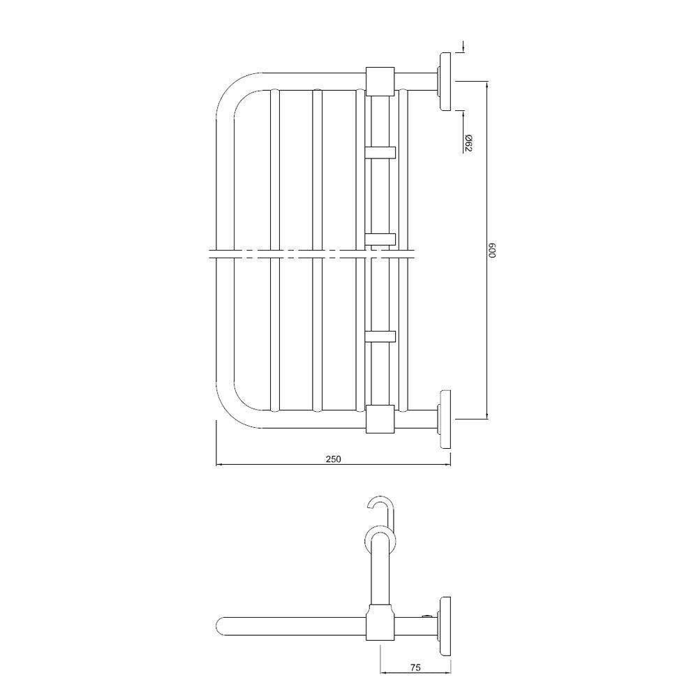 TOWEL RACK WITH SINGLE RAIL W/HOOKS - JAQUAR FAUCETS - ( CHROME - ACC.HOTELIER SERIES - 0x0 mm - 0inchx0inch )