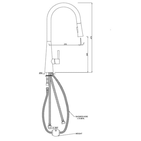 FLO2 SINGLE LEVER PULLDOWN SINK MIXER WITH SPRAY - ARTIZE FAUCET -  ( BLACK CHROME - KITCHEN - 0x15 mm - 0inchX0.5inch )