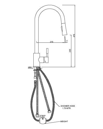 SL SINK MXR T/M W/FULL DOWN SPRAY&B/PIPE - ARTIZE FAUCET - ( CHROME - - 0x15 mm - 0inchX0.5inch )