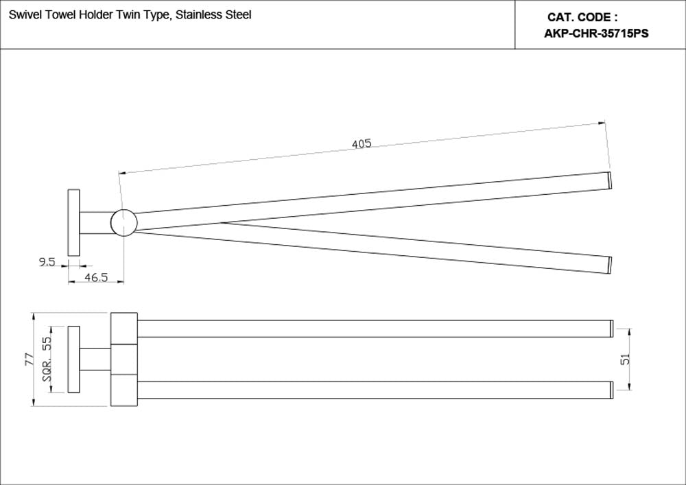 SWIVEL TOWEL HOLDER TWIN - JAQUAR FAUCETS - ( CHROME - ACC. KUBIX PRIME - 0x0 mm - 0inchx0inch )