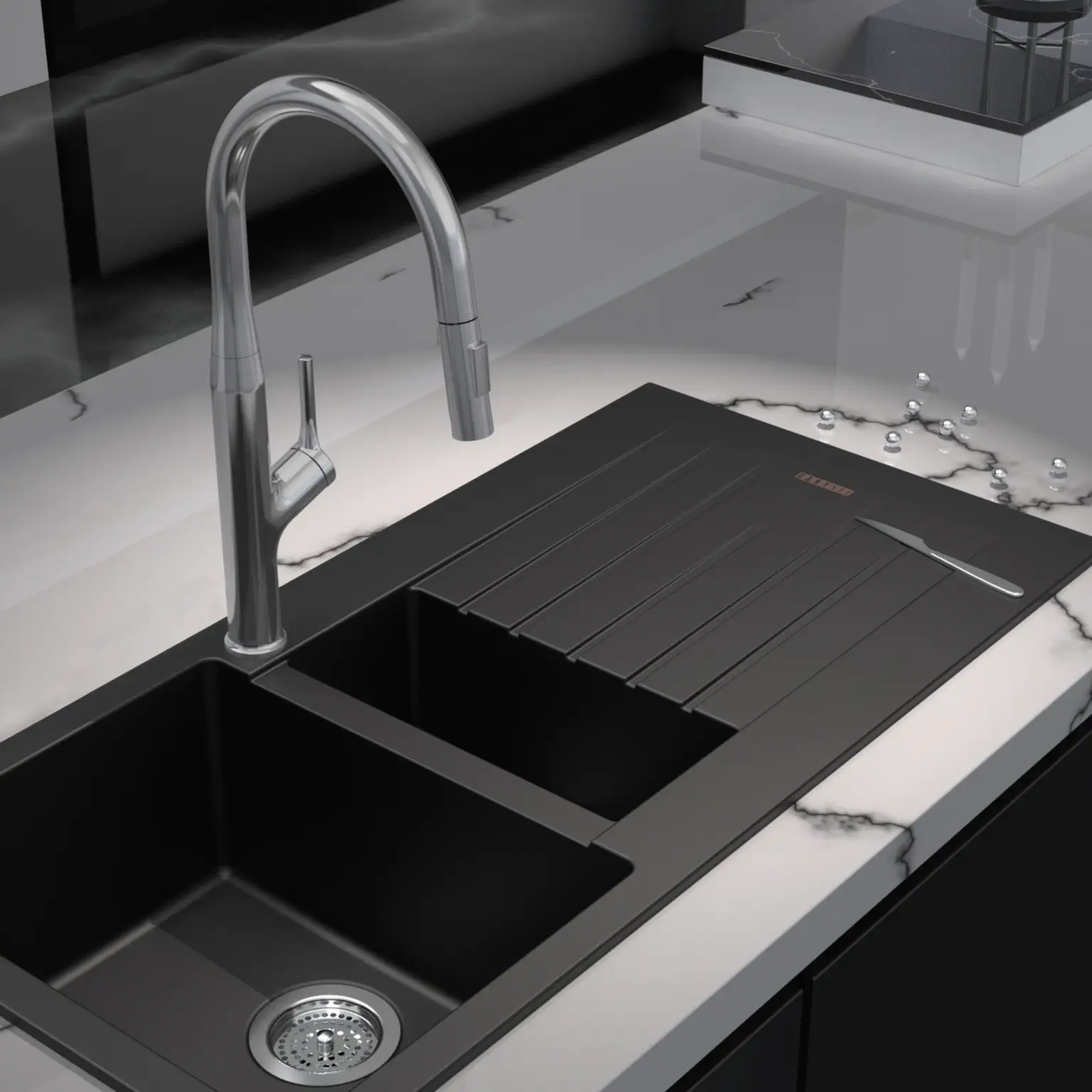 KITCHEN FAUCET - CARYSIL -  ( MATT BLACK - ACCESSORIES - 0x15 mm - 0inchX0.6inch )
