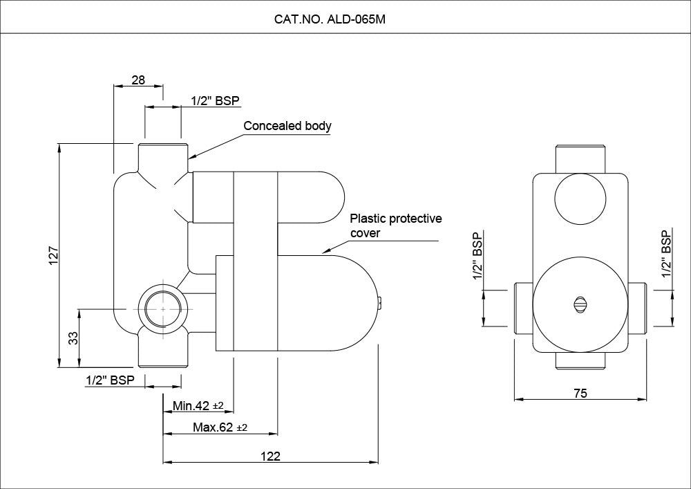 CONC.BODY FOR S/L DIV BUTTON ON TOP(40MM) - JAQUAR FAUCETS -  ( CHROME - ALLIED - 0x15 mm - 0inchX0.5inch )