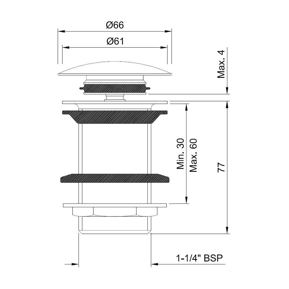 CLICK CLACK WASTE 32MM SIZE FULL THREAD - JAQUAR FAUCETS - ( STAINLESS STEEL - ALLIED - 0x32 mm - 0inchX1.28inch )