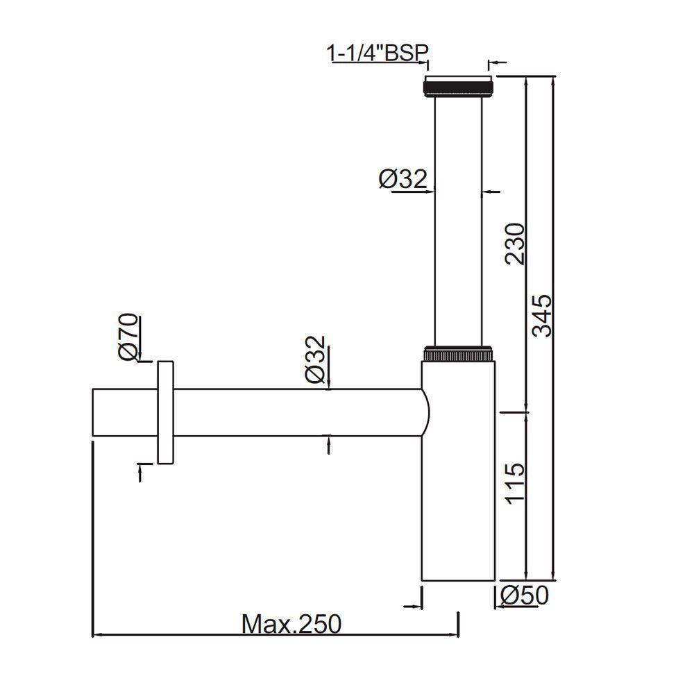 BOTTLE TRAP WITH 10 & 7.5 INCH PIPE - JAQUAR FAUCETS - ( BCH - ALLIED - 0x32 mm - 0inchX1.25inch )