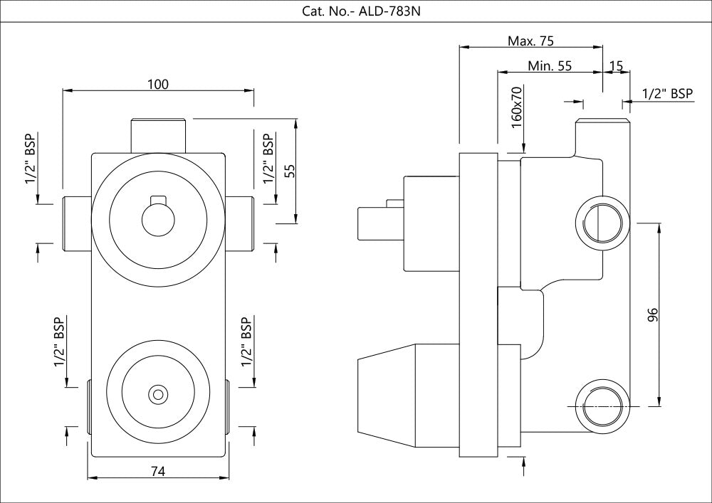 AQUAMAX CONCEALED BODY OF SINGLE LEVER SHOWER MIXER WITH 3-WAY DIVERTER W/O SLEEVE - JAQUAR FAUCETS -  ( CHROME - ALLIED - 0x15 mm - 0inchX0.5inch )