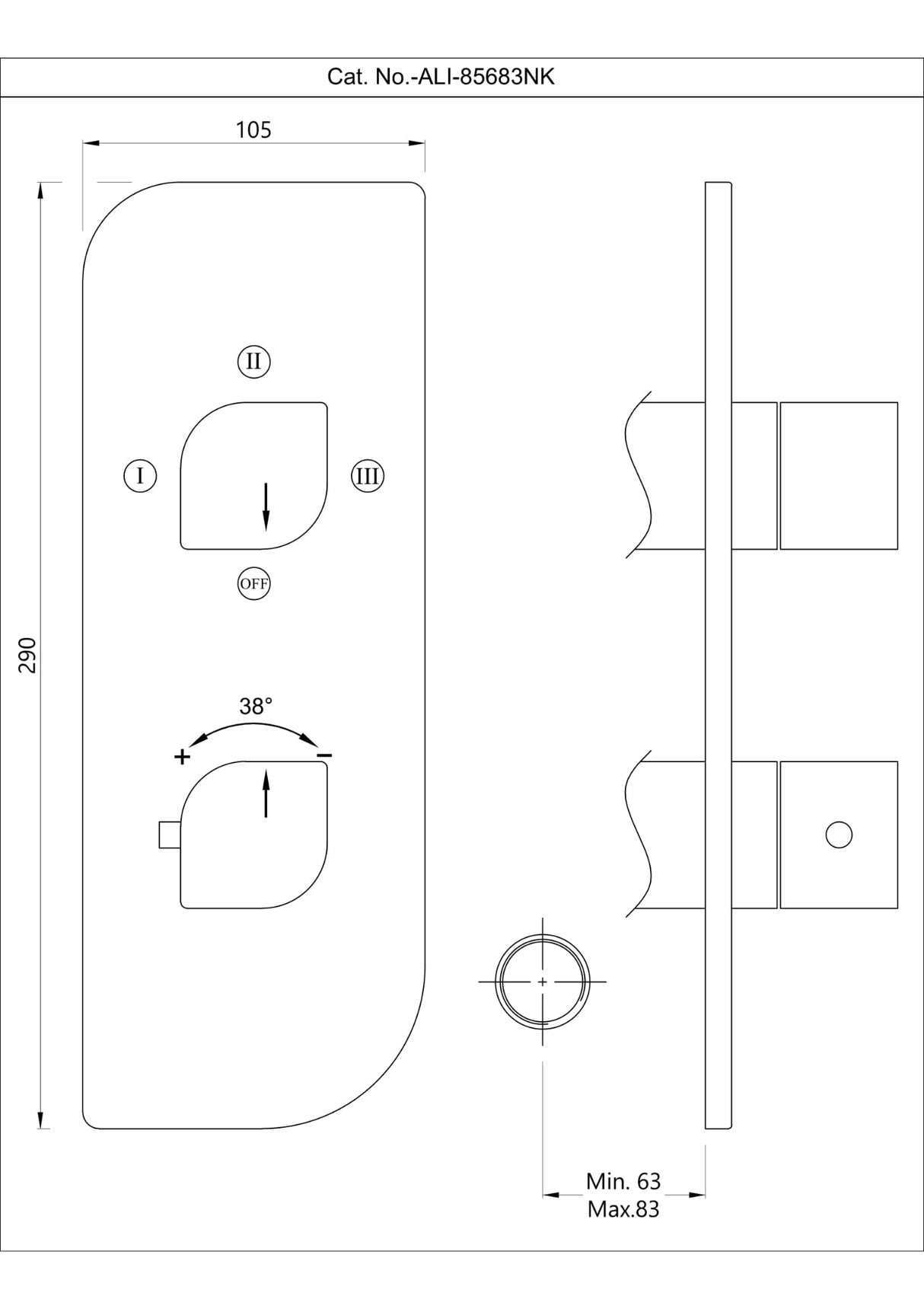 AQUAMAX EXPOSED PART KIT OF THERMOSTATIC SHOWER MIXER WITH 3-WAY DIVERTER & SLEEVE (COMPATIBLE WITH ALD-683N) - JAQUAR FAUCETS - ( ABR - ALIVE - 0x20 mm - 0inchX0.75inch )