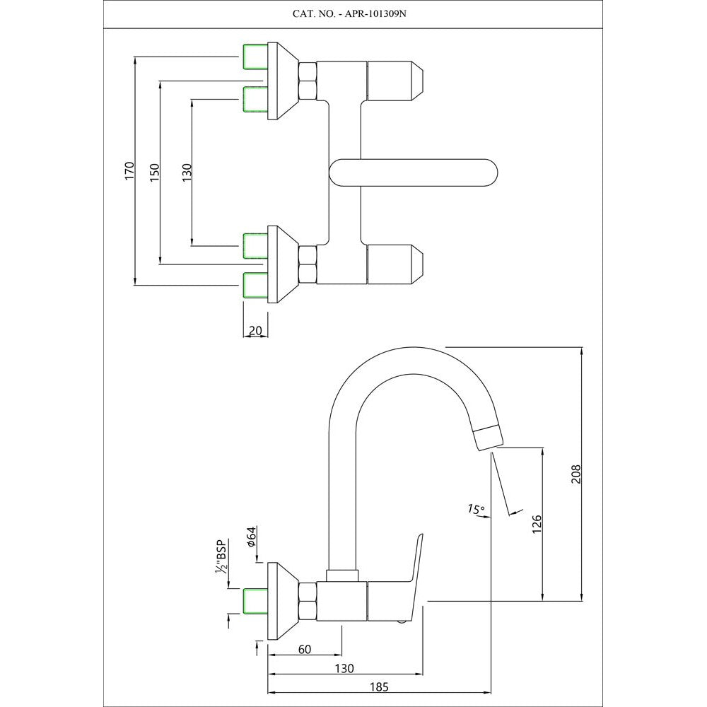 SINK MIXER W/SWINGING SPOUT W/M W/WALL FLANGE - ESSCO FAUCET -  ( CHROME - ASPIRE - 0x15 mm - 0inchX0.5inch )