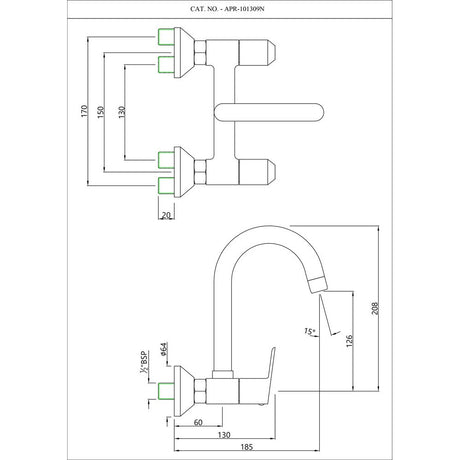 SINK MIXER W/SWINGING SPOUT W/M W/WALL FLANGE - ESSCO FAUCET -  ( CHROME - ASPIRE - 0x15 mm - 0inchX0.5inch )