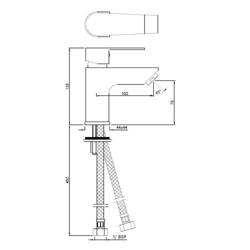 S.L. BASIN MIXER WITH BRAID PIPES - JAQUAR FAUCETS - ( CHROME - ARIA - 0x15 mm - 0inchX0.5inch )