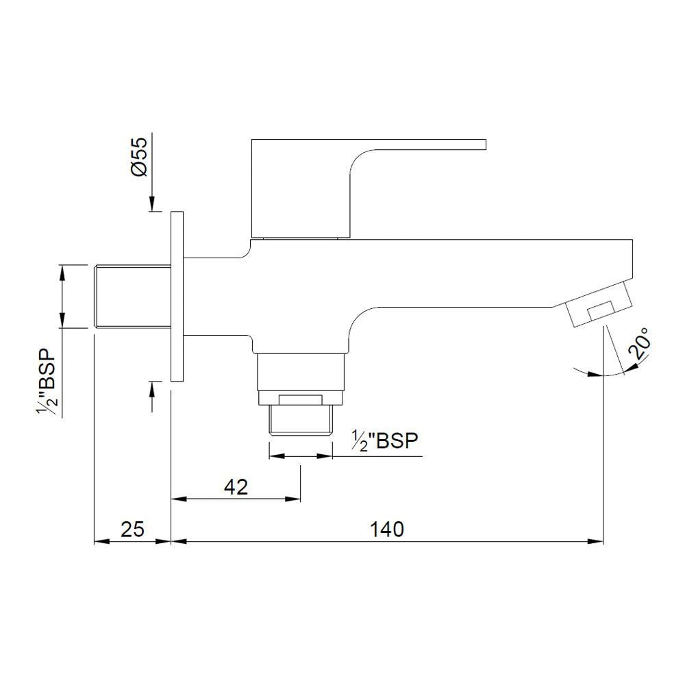 BIB COCK 2-WAY WITH FLANGE - JAQUAR FAUCETS - ( CHROME - ARIA - 0x15 mm - 0inchX0.5inch )