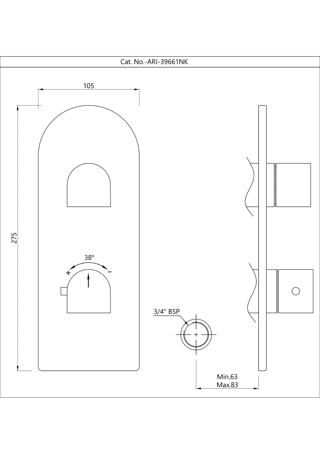 AQUAMAX EXPOSED PART KIT OF THERMOSTATIC SHOWER MIXER WITH 1-WAY DIVERTER WITH SLEEVE (COMPATIBLE WITH ALD-661N) - JAQUAR FAUCETS - ( CHROME - ARIA - 0x20 mm - 0inchX0.75inch )