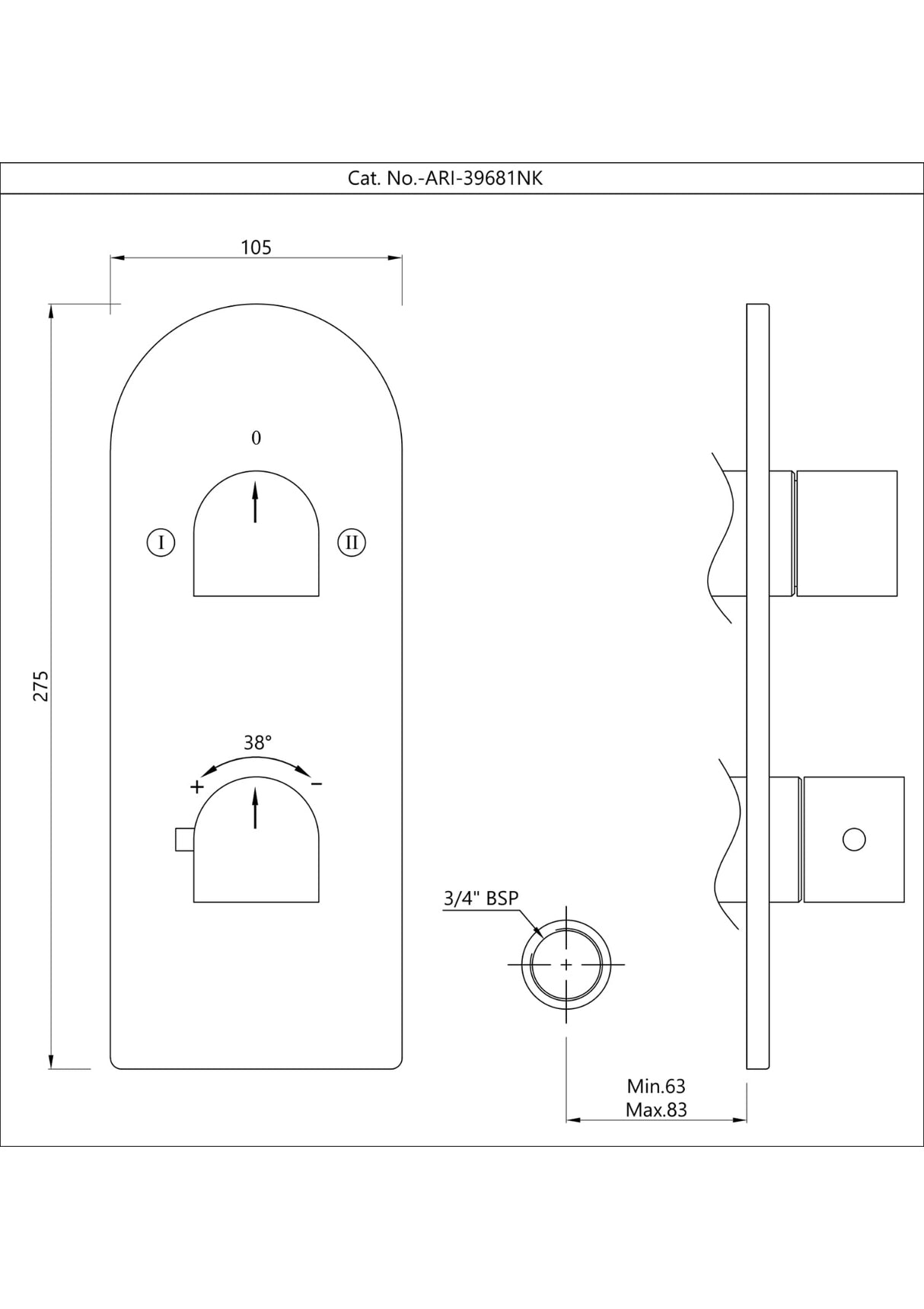 AQUAMAX EXPOSED PART KIT OF THERMOSTATIC SHOWER MIXER WITH 2-WAY DIVERTER WITH SLEEVE (COMPATIBLE WITH ALD-681N) - JAQUAR FAUCETS - ( CHROME - ARIA - 0x20 mm - 0inchX0.75inch )