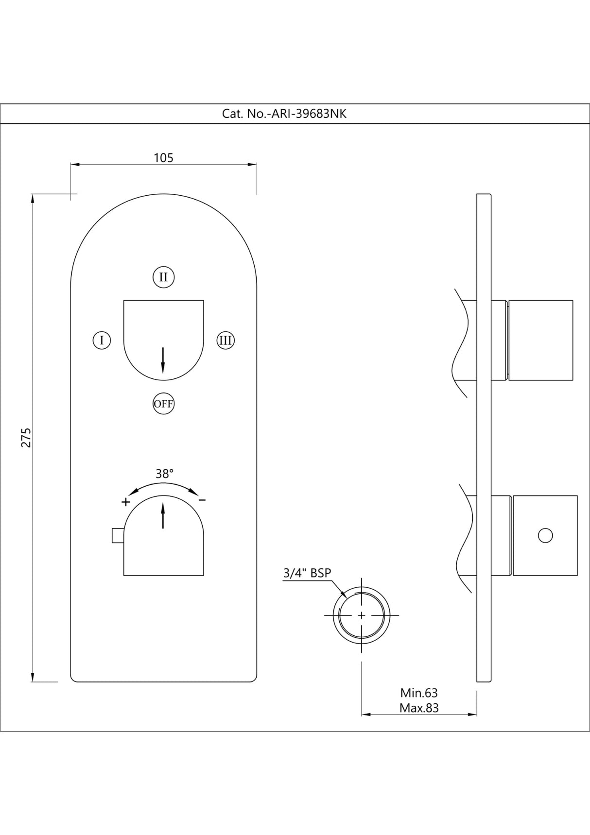 AQUAMAX EXPOSED PART KIT OF THERMOSTATIC SHOWER MIXER WITH 3-WAY DIVERTER & SLEEVE - JAQUAR FAUCETS - ( CHROME - ARIA - 0x20 mm - 0inchX0.75inch )