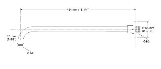 (PRUN)MASTRSHOWER-ELBOW SHOWER ARM - KOHLER PREMIUM -  ( BRUSHED NICKEL - PREMIUM - 463x103 mm - 18.52inchX4.12inch )