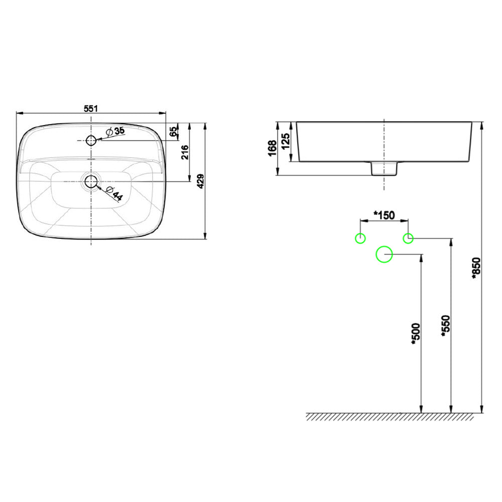 VESSEL COUNTER TOP WASH BASIN W/TAP HOLE - AMERICAN STANDARD -  ( WHITE - SIGNATURE - 550x450 mm - 22inchX18inch )