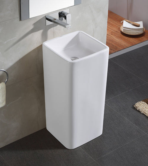 F/M FULL PEDESTAL WASH BASIN (HT-850MM) - AQUANT - ( WHITE - - 400x400 mm - 16inchX16inch )