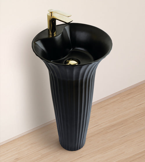 FLOOR MOUNT FULL PEDESTAL BASIN - AQUANT - ( MATT BLACK - - 415x405 mm - 17inchX16inch )