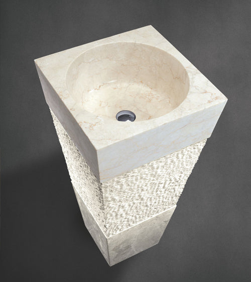 FREE STANDING CREAM STONE BASIN(H-36 ) - AQUANT - ( TRAVERTINE MARBLE(INDONESIA) - - 450x450 mm - 18inchX18inch )