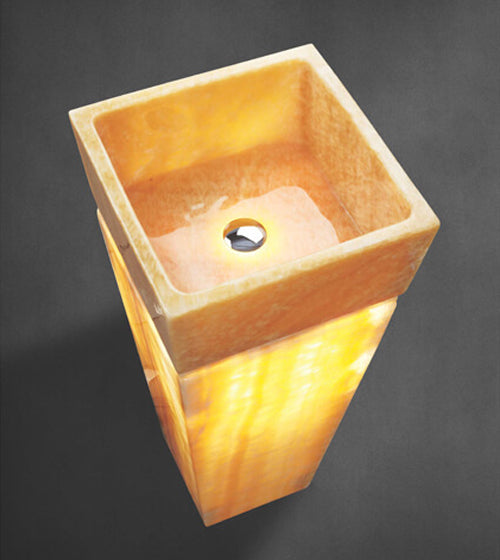 FREE STANDING ONYX STONEPEDESTAL W/BASIN - AQUANT - ( HONEY ONYX - CENTAUR - 400x400 mm - 16inchX16inch )