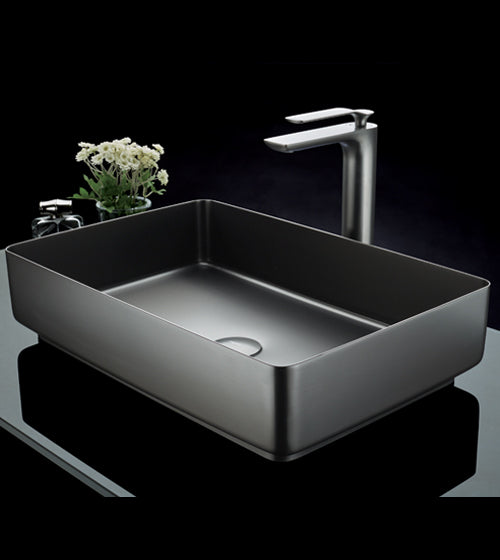 TABLE MOUNTED WASH BASIN W/POP-UP WASTE COUPLING - AQUANT -  ( GRAPHITE GREY - SS 304 - 550x350x125 mm - 22inchX14inchX5inch )