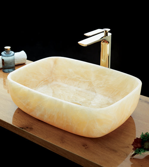 VICTOR GOLD HONEY ONYX STONE WASH BASIN - AQUANT - ( HONEY ONYX - STONE COLLECTION - 480x350x140 mm - 19.2inchX14inchX5.6inch )