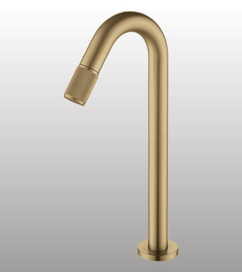 MOUTH OPERATED TALL BRASS MOUNTED BASIN TAP - AQUANT - ( BRUSHED GOLD - - 324x0 mm - 12.96inchX0inch )