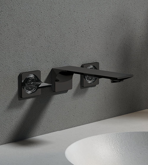 PRESTIGE COLLECTION 3/HOLE BRASS WALL MOUNTED BASIN MIXER W/GLACIER GREY HANDLES - AQUANT - ( GRAPHITE GREY - PRESTIGE SERIES - 0x0 mm - 0inchX0inch )