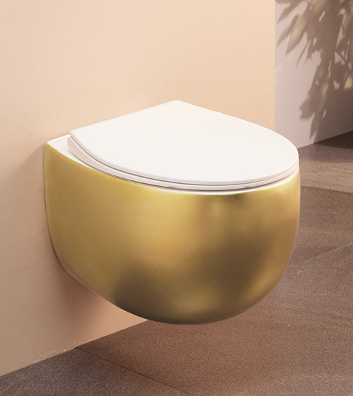 WALL HUNG WC W/SLIM UF SEAT COVER - AQUANT - ( BRUSHED GOLD/MATT WHITE - - 500x370 mm - 20inchX14.8inch )