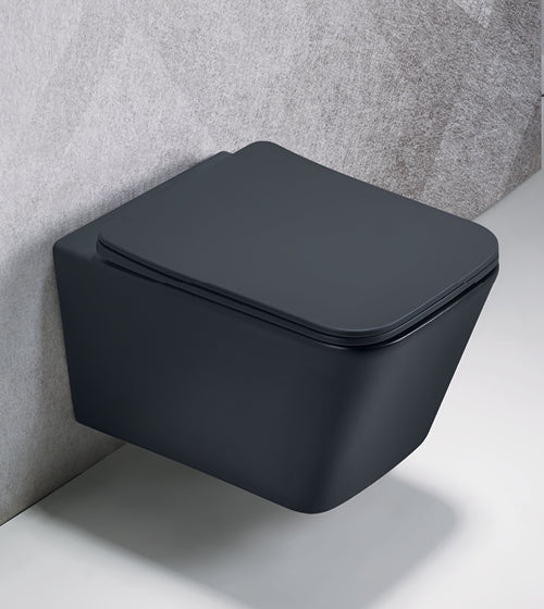 RIMLESS WALL HUNG WC WITH SOFT CLOSE UF SLIM SEAT COVER  ( BOLT DISTANCE 7INCH) - AQUANT -  ( MATT GREY -  - 520x350x345 mm - 20.8inchX14inchX13.8inch )