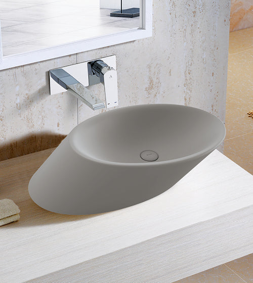 TABLE MOUNTED CERAMIC ART BASIN - AQUANT - ( MATT ASH GREY - - 720x400x140 mm - 28.8inchX16inchX5.6inch )