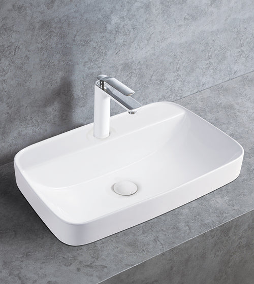 SEMI COUNTER WASH BASIN WITH TAP HOLE - AQUANT - ( WHITE - - 610x410x175 mm - 24.4inchX16.4inchX7inch )