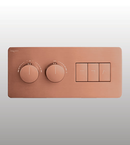 CONC THERMOSTATIC MULTI FUN 3 OUTLET SWITCH BUTTON DIVERTER WITH FLOW CONTROL 20 MM INLET - AQUANT - ( ROSE GOLD - PIANO SERIES - 20x0 mm - 0.8inchX0inch )