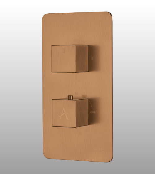 HIGH FLOW THERMOSTATIC DIVERTER WITH 3 OUTLETS 20MM INLET SQUARE SHAPE - AQUANT - ( BRUSHED ROSE GOLD - - 20x0 mm - 0.8inchX0inch )