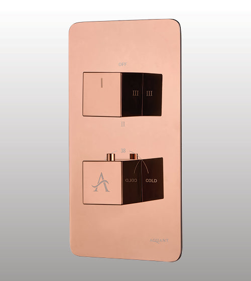 HIGH FLOW THERMOSTATIC DIVERTER WITH 3 OUTLETS 20MM INLET SQUARE SHAPE - AQUANT - ( ROSE GOLD - - 20x0 mm - 0.8inchX0inch )