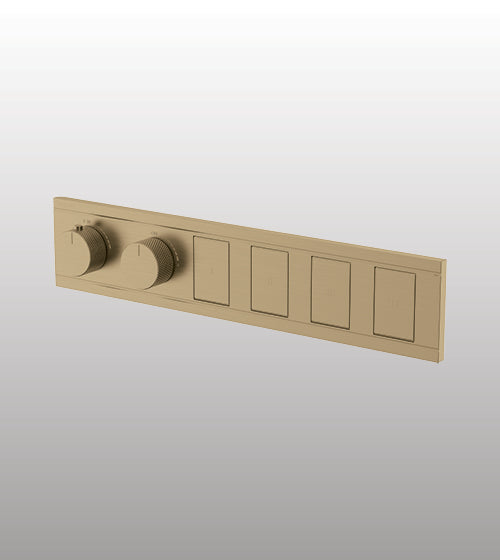 CONC THERMOSTATIC MULTI FUN 4 OUTLET SWITCH BUTTON DIVERTER WITH FLOW CONTROL 20 MM INLET - AQUANT - ( BRUSHED GOLD - PIANO SERIES - 20x0 mm - 0.8inchX0inch )