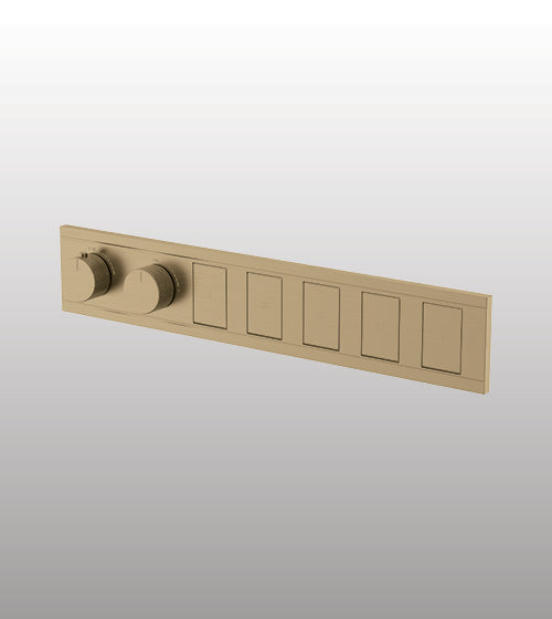 CONC THERMOSTATIC MULTI FUN 5 OUTLET SWITCH BUTTON DIVERTER WITH FLOW CONTROL 20 MM INLET - AQUANT - ( BRUSHED GOLD - PIANO SERIES - 20x0 mm - 0.8inchX0inch )