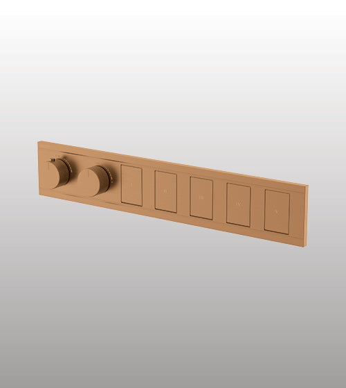 CONC THERMOSTATIC MULTI FUN 5 OUTLET SWITCH BUTTON DIVERTER WITH FLOW CONTROL 20 MM INLET - AQUANT - ( BRUSHED ROSE GOLD - PIANO SERIES - 20x0 mm - 0.8inchX0inch )