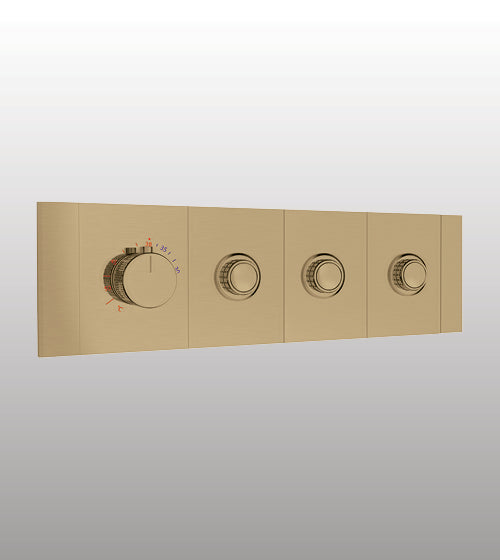 HIGH FLOW CONC THERMOSTATIC MULTI FUN DIVERTER WITH 3 OUTLETS WITH FLOW CONTROL 20MM INLET HORIZONTAL PLATE - AQUANT - ( BRUSHED GOLD - - 20x0 mm - 0.8inchX0inch )