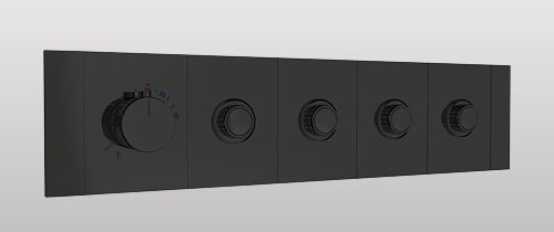 HIGH FLOW CONC THERMOSTATIC MULTI FUN DIVERTER WITH 4 OUTLETS WITH FLOW CONTROL 20MM INLET HORIZONTAL PLATE - AQUANT - ( MATT BLACK - - 20x0 mm - 0.8inchX0inch )