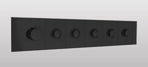 HIGH FLOW CONC THERMOSTATIC MULTI FUN DIVERTER WITH 5 OUTLETS WITH FLOW CONTROL 20MM INLET HORIZONTAL PLATE - AQUANT - ( MATT BLACK - - 20x0 mm - 0.8inchX0inch )