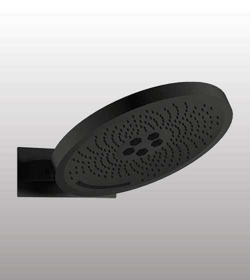 3 FUN WALL MOUNTED SHOWER FLOWS: RAIN , MIST & WATERFALL - AQUANT - ( MATT BLACK - SS HYDRO WAVE - 370x0 mm - 14.8inchX0inch )