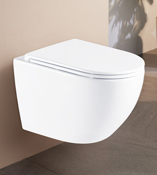 GENERATION 3 RIMLESS TORNADO QUIET - SWIRL FLUSHING WC WITH SLIM UF SEAT COVER - AQUANT - ( WHITE - - 540x365 mm - 21.6inchX14.6inch )